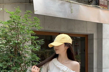 Off-Shoulder Ruffle Trim Short-Sleeve T-Shirt