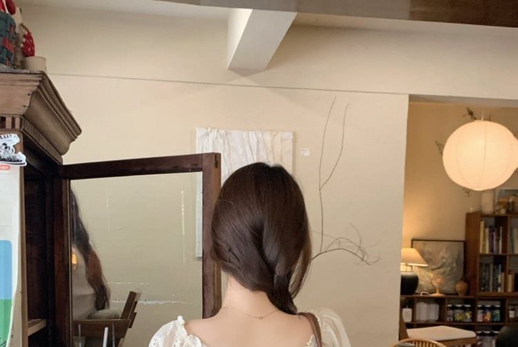 Puff-Sleeve Off-Shoulder Eyelet Blouse with Frill Trim