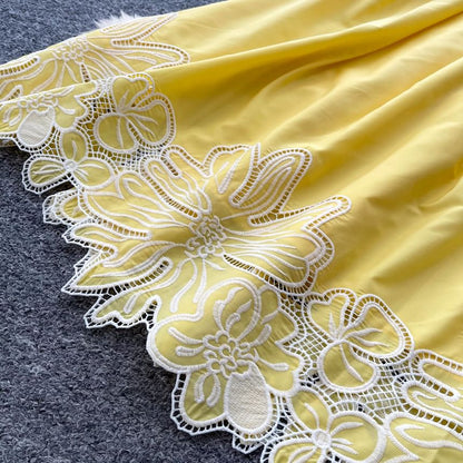 Set: Sleeveless Flower Embroidered Blouse & High Waist Midi A-Line Skirt
