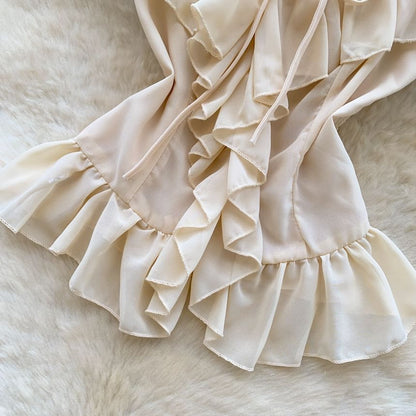 Sleeveless V-Neck Plain Ruffle Blouse