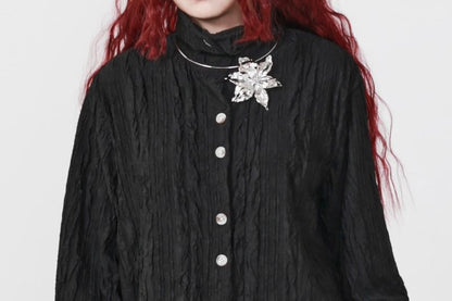 Long-Sleeve Stand Collar Ribbed Shirt