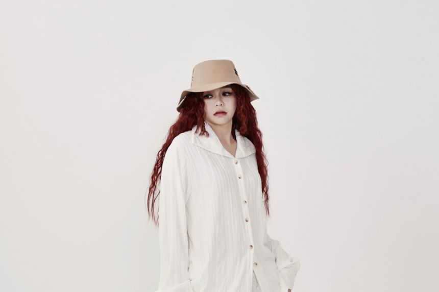 Long-Sleeve Stand Collar Ribbed Shirt