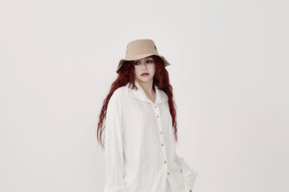 Long-Sleeve Stand Collar Ribbed Shirt