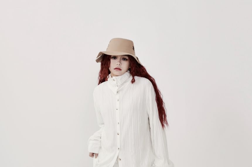 Long-Sleeve Stand Collar Ribbed Shirt