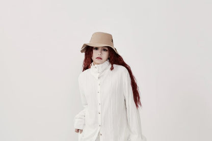 Long-Sleeve Stand Collar Ribbed Shirt