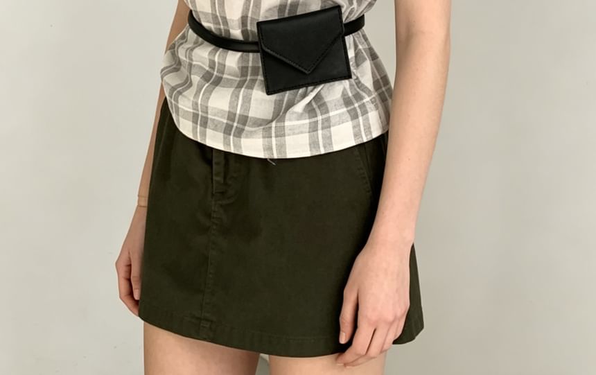 Asymmetrical Neckline Plaid Slim-Fit Tank Top