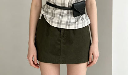 Asymmetrical Neckline Plaid Slim-Fit Tank Top