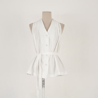 Halter-Neck Button-Up Plain Top