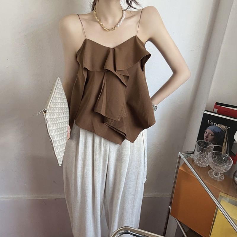 Asymmetric Ruffled Camisole Top