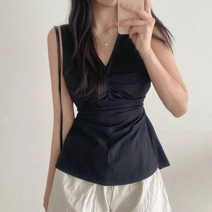 V-Neck Ruched Sleeveless Top