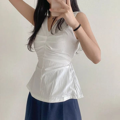 V-Neck Ruched Sleeveless Top