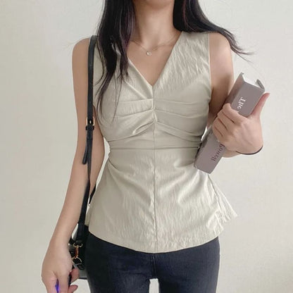 V-Neck Ruched Sleeveless Top