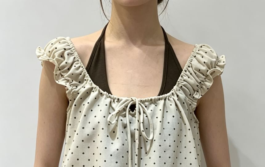 Cap Sleeve Scoop Neck Ruffled Trim Top with Halter Neck Tank Set