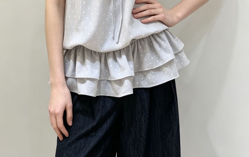 Cap Sleeve Scoop Neck Ruffled Trim Top with Halter Neck Tank Set