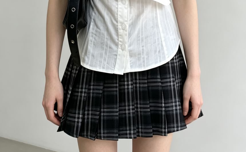 Short Sleeve V-Neck Lace-Trim Striped Tie-Waist Slim-Fit Shirt