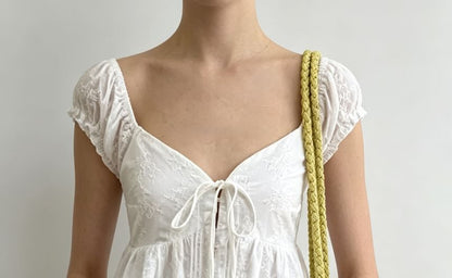 Puff Sleeve Sweetheart Neckline Blouse with Tie-Front Ruffled Hem