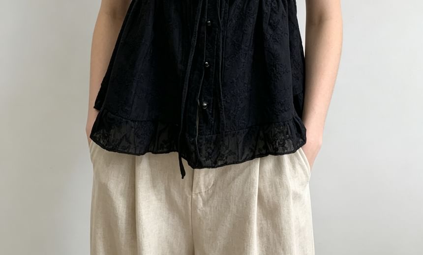 Puff Sleeve Sweetheart Neckline Blouse with Tie-Front Ruffled Hem