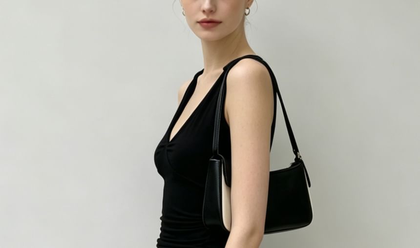 V-Neck Knotted Strap Plain Slim-Fit Tank Top