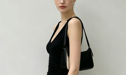 V-Neck Knotted Strap Plain Slim-Fit Tank Top