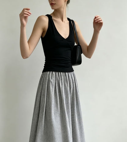 V-Neck Knotted Strap Plain Slim-Fit Tank Top