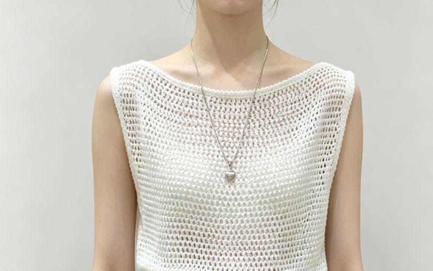 Boat Neck Plain Crochet Knit Tank Top