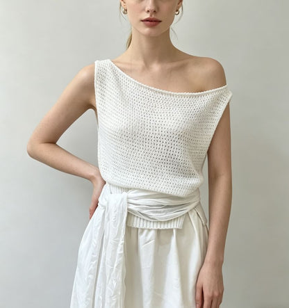 Boat Neck Crochet Knit Tank Top - Plain
