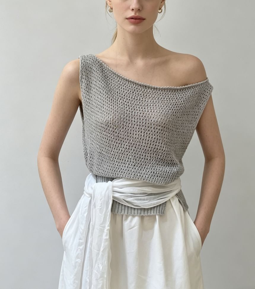 Boat Neck Crochet Knit Tank Top - Plain