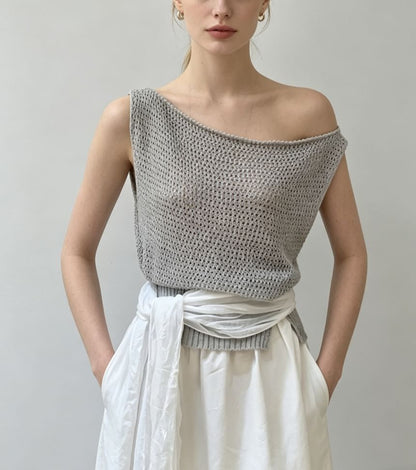 Boat Neck Crochet Knit Tank Top - Plain