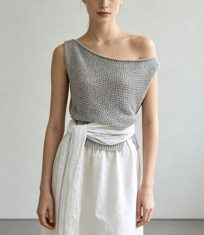 Boat Neck Crochet Knit Tank Top - Plain