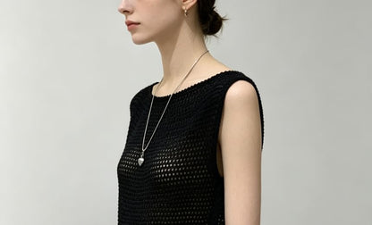 Boat Neck Crochet Knit Tank Top - Plain