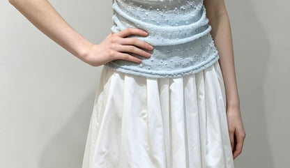 Short Sleeve Cowl Neck Drawstring Lace Slim-Fit Top