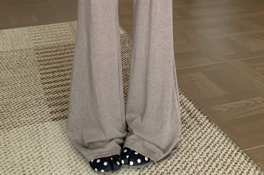 Striped Bow Mock Two Piece Top with High Waist Plain Skirt Overlay Flared Pants Set