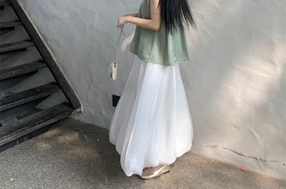Flowy Crewneck Sleeveless Top - Plain Cotton