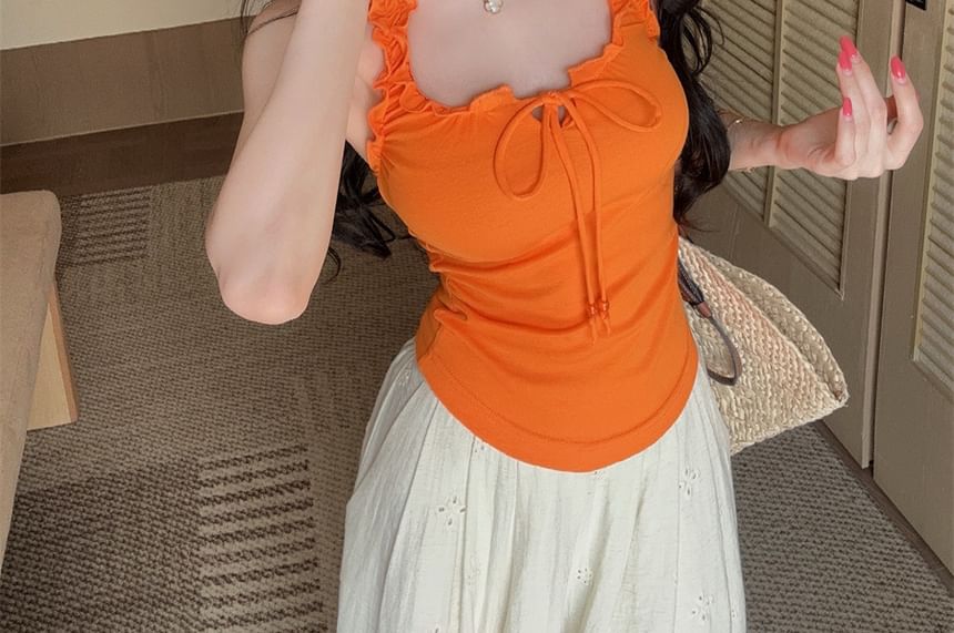 Halter Neck Frill Trim Crop Top