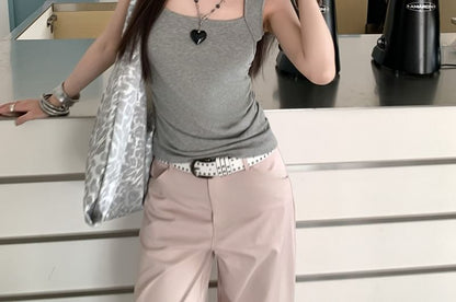 Square Neck Sleeveless Crop Top