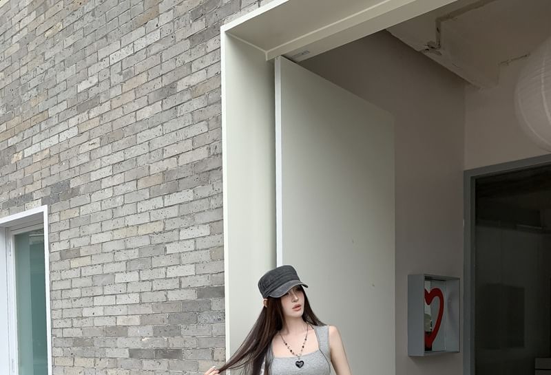 Square Neck Sleeveless Crop Top