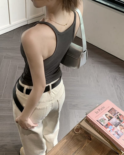 Crop Camisole Scoop Neck Top - Solid
