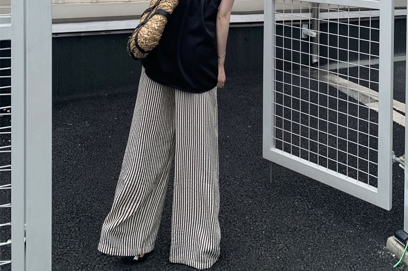High-Waisted Pinstripe Wide Leg Pants Set with Sleeveless Top