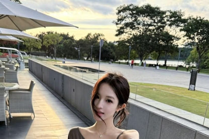 Elbow-Sleeve Cold Shoulder Plain Crop Top