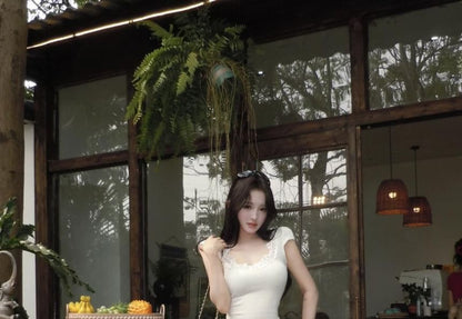 Cap-Sleeve Lace Crop Top & Elastic Waist Sweatpants