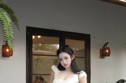 Cap-Sleeve Lace Crop Top & Elastic Waist Sweatpants