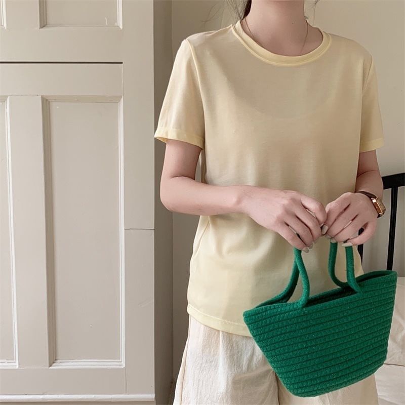Crew Neck Plain T-Shirt with Short Sleeves