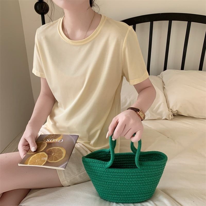 Crew Neck Plain T-Shirt with Short Sleeves