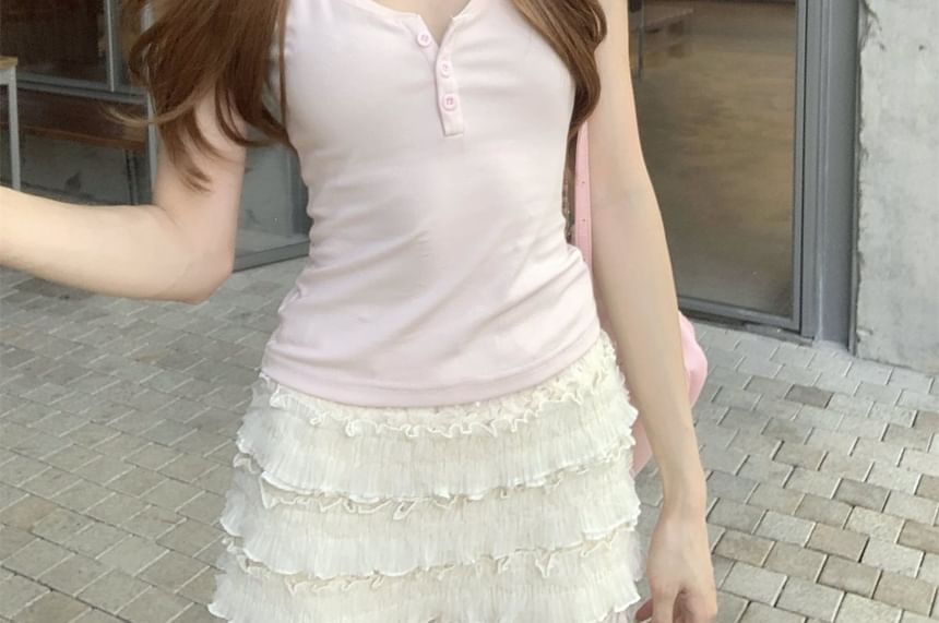 V-Neck Slim Fit Cropped T-Shirt with Short Sleeves