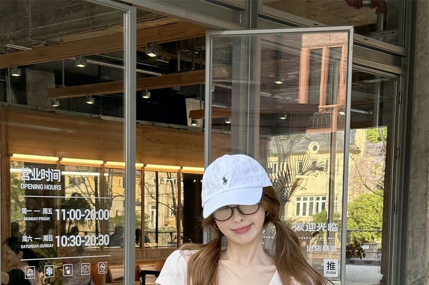 V-Neck Slim Fit Cropped T-Shirt with Short Sleeves