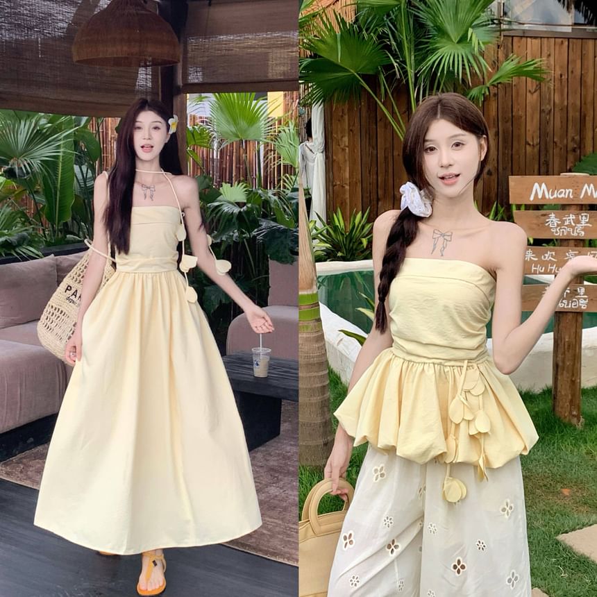 Strapless Bubble Top & A-Line Maxi Dress with Sash Set