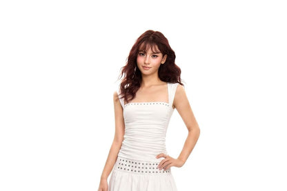 Cap-Sleeve Queen Anne Neckline Plain Crop Top