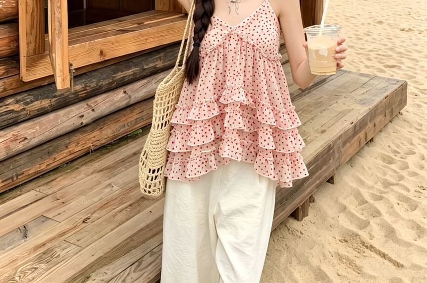 Floral Ruffle Flowy Camisole Top - Solid