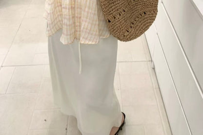 Sleeveless V-Neck Mesh Top with Floral and Plaid Camisole Set