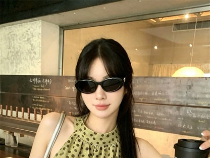 Halter Polka Dot Asymmetric Blouse - Solid